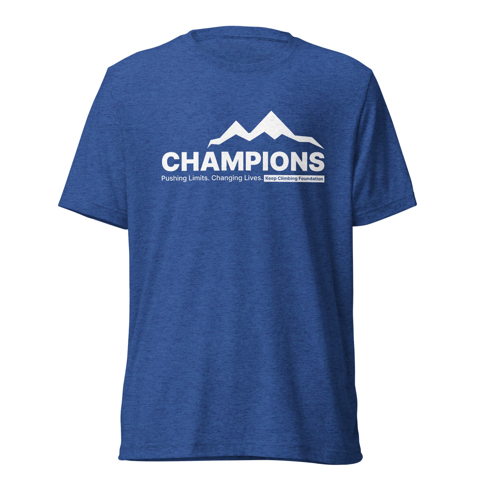 Champions Keep Climbing shirt in blue.